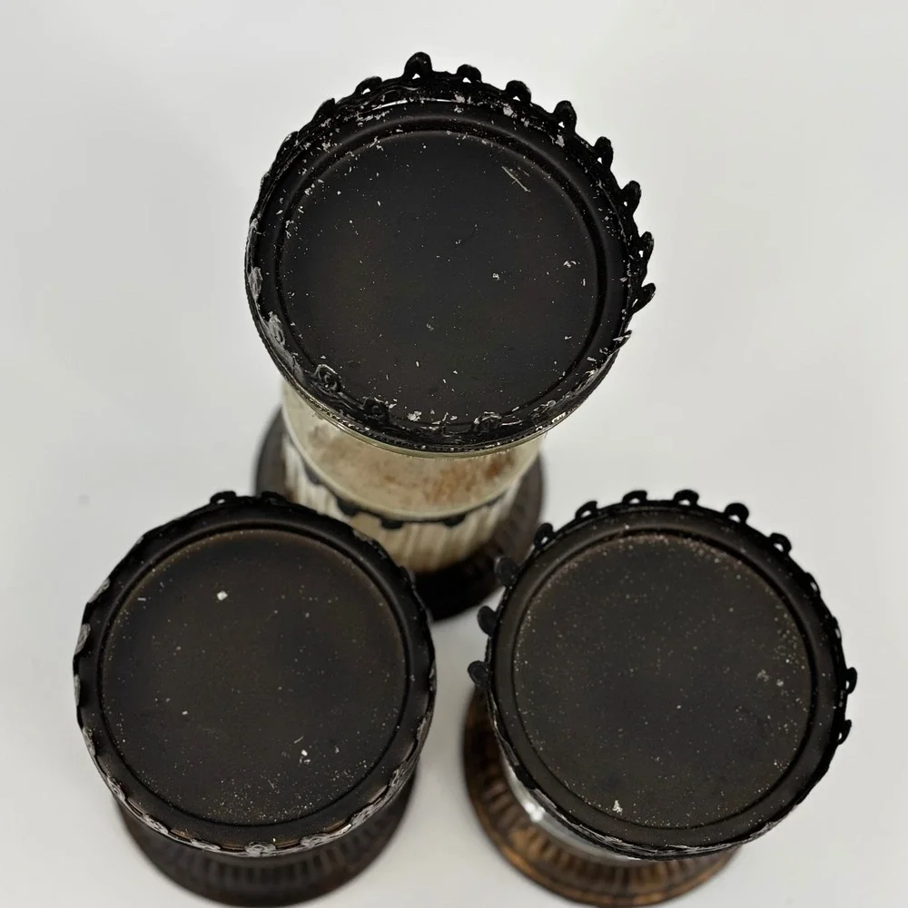 Pottery Barn Candle Holder Set Silver Mercury Glass Vintage Metal 3pc